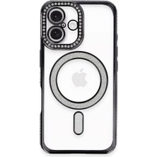 Mey ®   iPhone 16 Plus Kılıf Joke Simli Magneticsafe Kılıf - Siyah Najmaddin