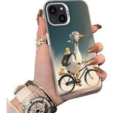 HONTINGA iPhone 14 Plus ile Uyumlu Kılıf Silikon Kenar Sert Arka Kamera Koruyucu Basitlik Anti Düşme Kamera Korumalı Ördek Desen Couple Telefon Kılıfı Kadın ve Erkek Için Uygundur K1-1504