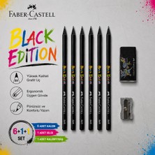 Danacı Kırtasiye Faber-Castell Black Edition Kurşun Kalem 6 Adet+Black Edition Silgi+Tek Bıçaklı Kalemtraş Set
