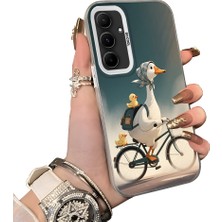 HONTINGA Samsung Galaxy A55 ile Uyumlu Kılıf Silikon Kenar Sert Arka Kamera Koruyucu Basitlik Anti Düşme Kamera Korumalı Ördek Desen Couple Telefon Kılıfı Kadın ve Erkek Için Uygundur K1-1504