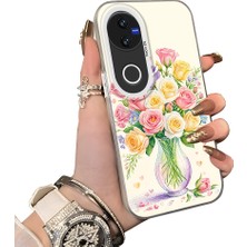 HONTINGA Vivo V50 ile Uyumlu Kılıf Silikon Kenar Sert Arka Kamera Koruyucu Basitlik Anti Düşme Kamera Korumalı Çiçekli Desen Couple Telefon Kılıfı Kadın ve Erkek Için Uygundur K1-1500