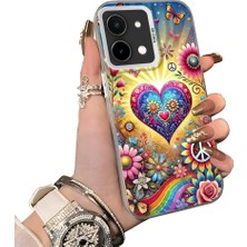 HONTINGA Vivo Y28 ile Uyumlu Kılıf Silikon Kenar Sert Arka Kamera Koruyucu Basitlik Anti Düşme Kamera Korumalı Kalp Desen Couple Telefon Kılıfı Kadın ve Erkek Için Uygundur K1-1502