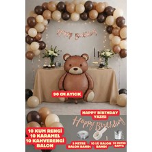 Baloncu Nene Ayıcık Konsept Parti Seti Happy Birthday Yazısı 90CM Ayı Balon Doğum Günü Seti