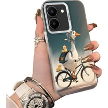 HONTINGA Vivo Y36 5g ile Uyumlu Kılıf Silikon Kenar Sert Arka Kamera Koruyucu Basitlik Anti Düşme Kamera Korumalı Ördek Desen Couple Telefon Kılıfı Kadın ve Erkek Için Uygundur K1-1504