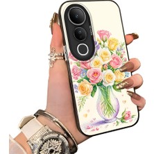HONTINGA Vivo V50 Lite ile Uyumlu Kılıf Silikon Kenar Sert Arka Kamera Koruyucu Basitlik Anti Düşme Kamera Korumalı Çiçekli Desen Couple Telefon Kılıfı Kadın ve Erkek Için Uygundur K1-1500