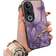 HONTINGA Vivo V50 Lite ile Uyumlu Kılıf Silikon Kenar Sert Arka Kamera Koruyucu Basitlik Anti Düşme Kamera Korumalı Kelebek Desen Couple Telefon Kılıfı Kadın ve Erkek Için Uygundur K1-1497