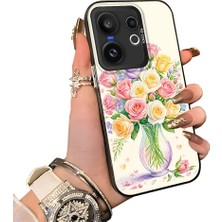HONTINGA Vivo X200 Fe ile Uyumlu Kılıf Silikon Kenar Sert Arka Kamera Koruyucu Basitlik Anti Düşme Kamera Korumalı Çiçekli Desen Couple Telefon Kılıfı Kadın ve Erkek Için Uygundur K1-1500