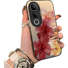 HONTINGA Vivo V50 Lite ile Uyumlu Kılıf Silikon Kenar Sert Arka Kamera Koruyucu Basitlik Anti Düşme Kamera Korumalı Çiçekli Desen Couple Telefon Kılıfı Kadın ve Erkek Için Uygundur K1-1498