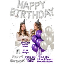 Baloncu Nene Happy Birthday Doğum Günü Seti Mor Beyaz Balon Set Kadın Erkek Kız Çocuk Parti Süsleri