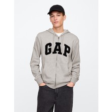 Gap Erkek Gri Gap Logo Fermuarlı Fransız Havlu Kumaş Sweatshirt