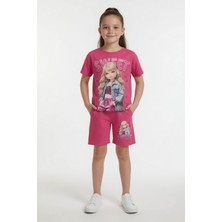 Cansın Mini Pembe Sweet Yazılı Karakter Baskılı Kız Çocuk Şortlu 2li Takım 23993