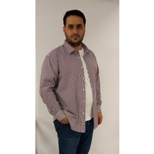 Tousus Büyük Beden Lacivert Bordo Çizgili Erkek Gömlek