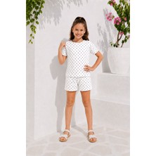 Cansın Mini Ekru Kız Çocuk Puantiye Desenli Badili Şortlu Takım 24628