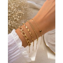 Adata Jewelry Çelik 4lü Kadın Bileklik Kombin Küp Detay Gold / Uzatma Zincirli