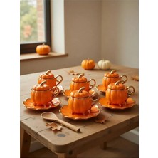 Elif Aksesuar 6’lı Pumpkin Balkabağı Desenli Fincan Takımı - Kapaklı ve Ayaklı Model