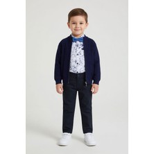 Cansın Mini Lacivert Keten Pantolonlu Hırkalı Erkek Çocuk Gömlekli 3lü Takım 24550