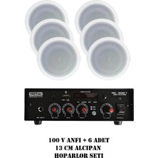 100V Octai Anfi ve 6 Adet 13 cm Alçıpan Tavan Hoparlör Seti Cafe Restorant Seti