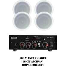 100V Octai Anfi ve 4 Adet 13 cm Alçıpan Tavan Hoparlör Seti