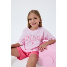 U.S. Polo Assn. U.S. Polo Assn Kız Çocuk  2 li Şort T-şhirt Takım Koyu Pembe