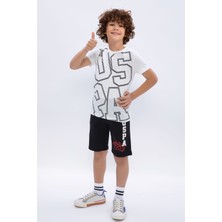 U.S. Polo Assn. Krem Siyah Erkek Çocuk Bermuda Takım 9-10 Yaş İçin Rahat Basic Fit Tasarım