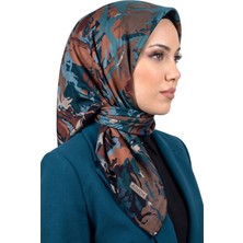 Hadiora Kadın Mavi Kahve Modern Desenli Dikişli Yazma