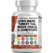 Clean Nutraceuticals Lions Mane 20 In 1 60 Capsul,mushroom With Turkey Tail Reishi Cordyceps Chaga 60 Dietary Capsules