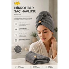 Missclean Gri Renk Mikrofiber Saç Havlusu, Saç Bonesi, Banyo Deniz ve Havuz Sonrası Plaj Için
