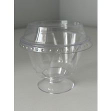 Poppy Papatya Ayaklı Kristal Tatlı Kasesi - Mika Plastik Kap - Şeffaf - Kapaklı - 180 Ml/cc - 10 Adet