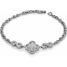 Nur Silver Işıltılı Yonca Model Çelik Bileklik - NUR-BL92532