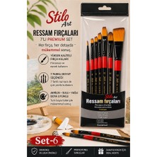 Artlantis Profesyonel Resim Fırça Seti 7 Li Zemin Yuvarlak ve Kesik Uçlu 1 Paket Stilo Set 6 Sentetik Kaliteli Ressam Fırça Seti