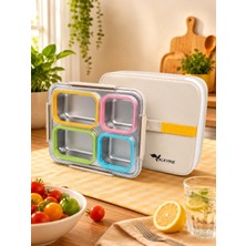 Valkyrie 1500 ml 4 Bölmeli Paslanmaz Çelik Lunch Box Termal Çantalı | 304 Çelik Sızdırmaz Yemek Kabı