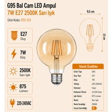 Heka G95 Bal Cam LED Ampul 7W E27 2500K Sarı Işık ERD-324