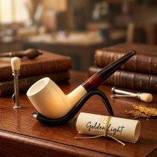 Goldenlight Meerschaum El Yapımı Klasik Dublin Model 9 mm Filtre Uyumlu Lületaşı Pipo | Doğal Blok Lületaşı | Akrilik Ağızlık