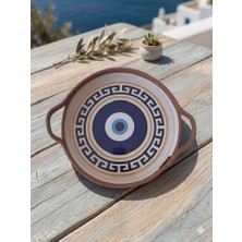 Hediye Ağacı El Emeği Göz Nazar Boncuğu Desenli Mavi/ Kahverengi/ Lacivert Tepsi, 30*30 cm