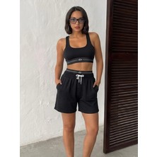 Ola Modal Kumaş Şort ve Büstiyer Spor Takımı | Yüksek Bel Şortlu Takım