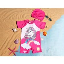 Lyrax Unicorn Baskılı Tek Parça Kız Çocuk Mayo