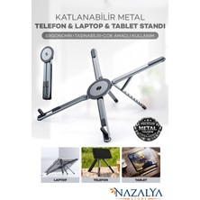 Nazalya 4'ü 1 Arada Magsafe Uyumlu Ayarlanabilir Masaüstü Laptop, Tablet, Telefon Standı, Selfie Çubuğu Tutucu– Manyetik Katlanabilir Metal Gövde