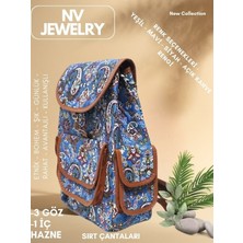 NV JEWELRY Renk Seçenekli Etnik Desenli Mavi Sırt Çantası —>SEPETTE Ekstra %25 İNDİRİMLİ