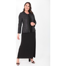 Ladies First Büyük Beden 3306 Siyah Gümüş Abiye Elbiseli Takım