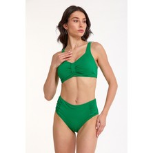 Argento Kadın Yeşil Düz Renk Yüksek Bel Ince Kaplı Yüksek Bel Bikini Takımı