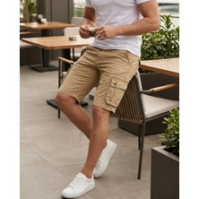 Cazador 6016 Erkek Modern Fit Kargo Bermuda Şort Çok Cepli Yazlık