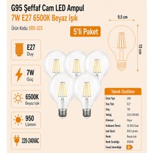 Heka G95 Şeffaf Cam LED Ampul 7W E27 6500K Beyaz Işık ERD-323