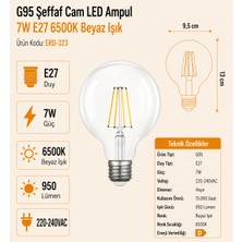 Heka G95 Şeffaf Cam LED Ampul 7W E27 6500K Beyaz Işık ERD-323