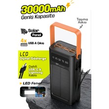 7go Gpw-03 30.000MAH Solar Powerbank – 4xusb-A, Qualcomm 3.0 Hızlı Şarj, Dahili Lightning & Usb-C Kablo, Dijital Yüzdelik Ekran