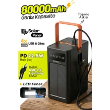 7go Gpw-10 80000MAH Güneş Enerjili Powerbank Pd 22.5W Hızlı Şarj – Dahili Kablolu, 4 USB Çıkışlı Taşınabilir Şarj Cihazı