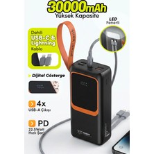 7go Gpw-08 30000MAH PD22.5W Hızlı Şarj Powerbank | 4 USB Çıkışlı, Dahili Type-C & Lightning Kablolu, Dijital Ekranlı Taşınabilir Şarj Cihazı