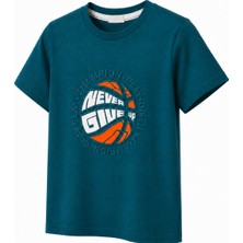 Tace Kids Tace Kıds Basketbol Baskılı Turkuaz Yeşil Kısa Kollu Yazlık Tişört-9-13 Yaş