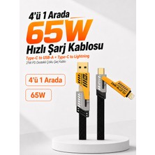 YK Design 65W Hızlı Şarj Kablosu 4in1 - Type-C To USB - Type-C To Lightning 27W Pd Destekli - iPhone Android MacBook Uyumlu