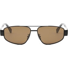 Celine CL40281U 01E Unisex Güneş Gözlüğü - Pilot Çift Köprü Form Siyah Metal Çerçeveli Kahverengi Camlı