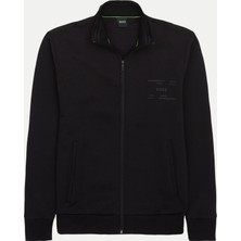 Boss Erkek Regular Fit Dik Yaka Pamuklu Fermuar Kapamalı Siyah Eşofman Üstü 50530036-001